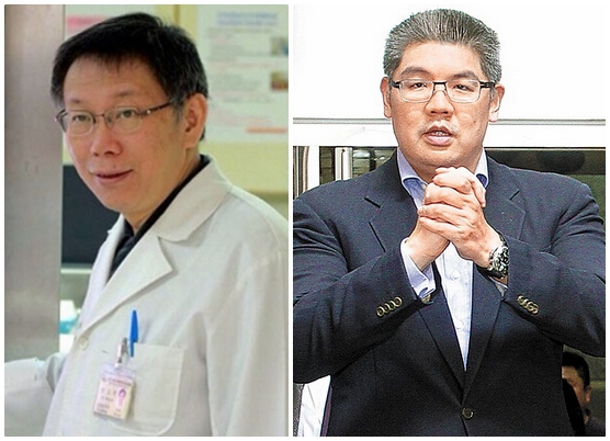 台北市长候选人连胜文（右）与柯文哲（左）。（台媒图）