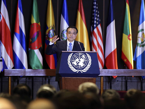 当地时间5月25日，国务院总理李克强在联合国拉美经委会发表演讲。